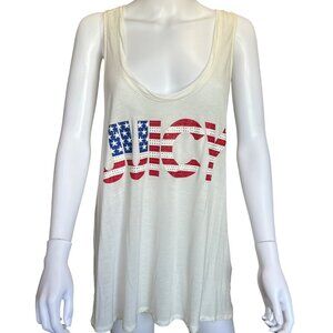 Juicy Couture White Red Blue American Flag Graphic Tank Top Sleeveless OX